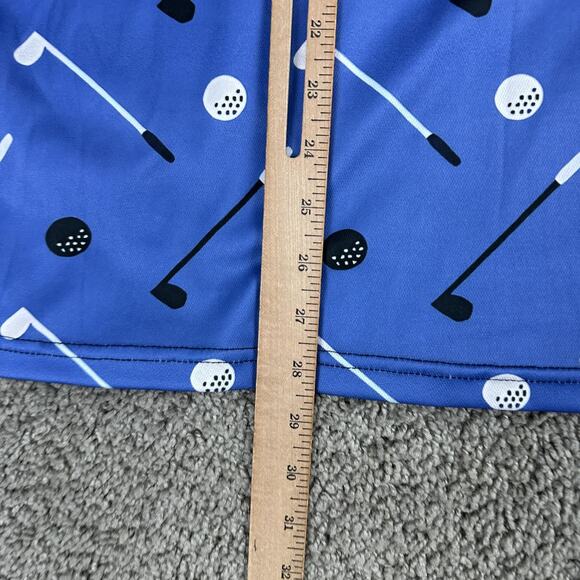 Golf Polo Shirt Mens Large Blue All Over Print Clubs Balls Novelty Short Sleeve - Picture 9 of 11